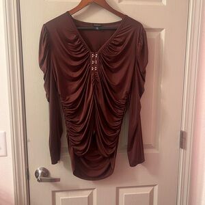 Cache Deep Brown Ruched Blouse